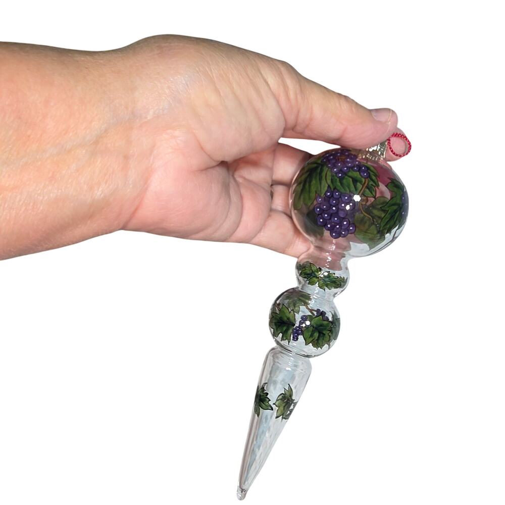INSIDE ART HAND PAINTED GRAPES VINE ORNATE CHRISTMAS ORNAMENT IN BOX
